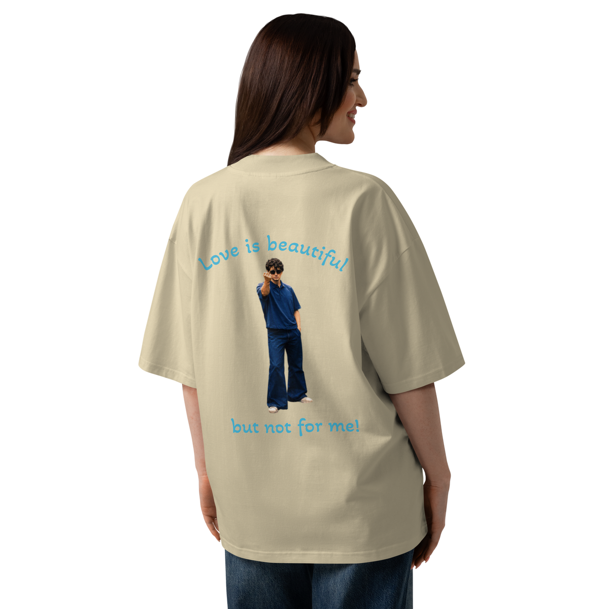 Oversized cream graphic back tee, short sleeves, relaxed fit