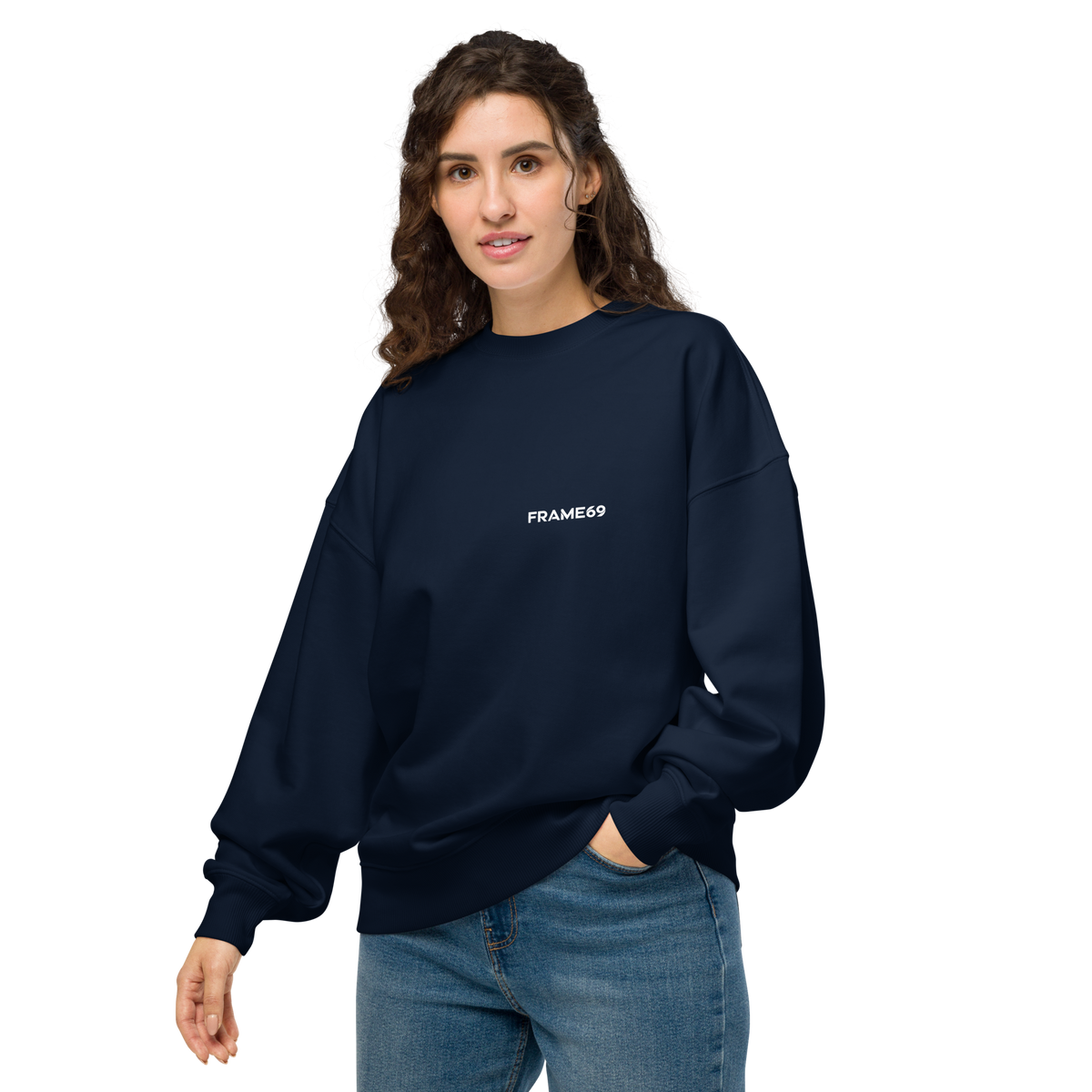 French navy sweatshirt with relaxed fit and small chest FRAME69 logo