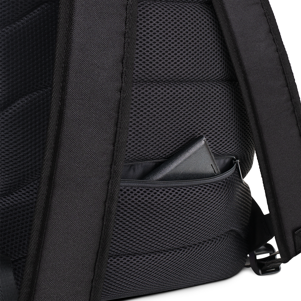 Black mesh interior pocket with zipper divider and woven lining