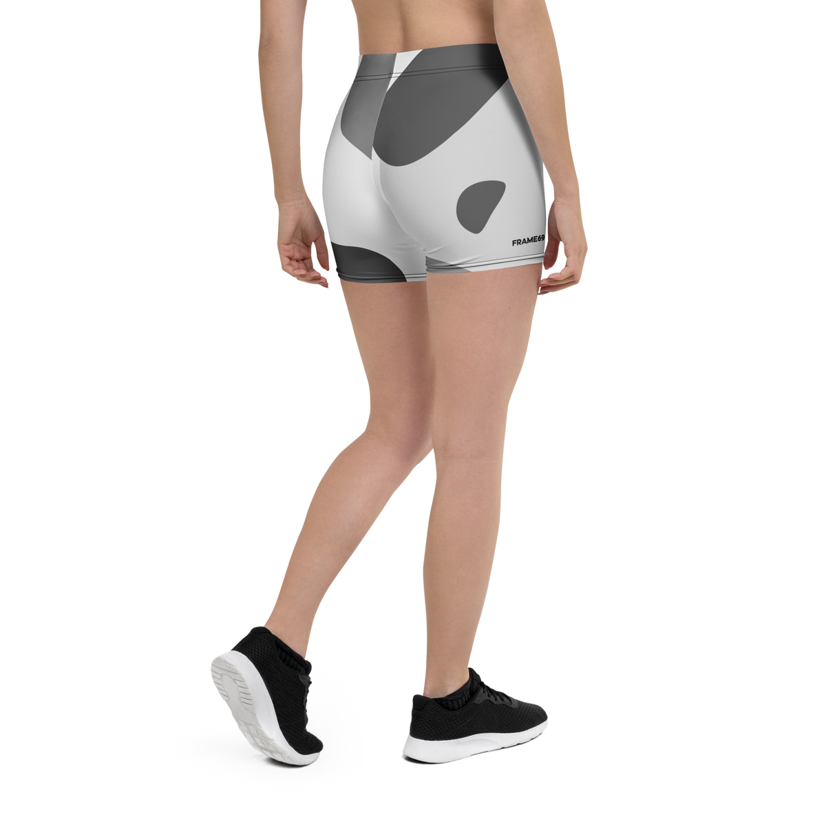 Graphic stretch shorts in white with black gray abstract panel print