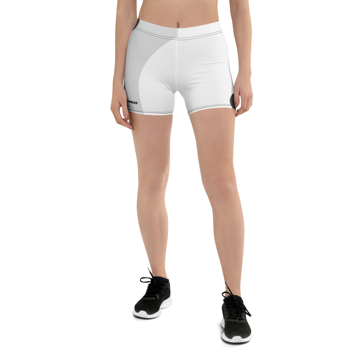 White stretch shorts with elastic waistband and small side logo detail
