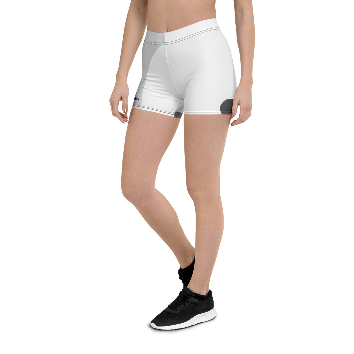 White stretch shorts with contrast trim and short inseam