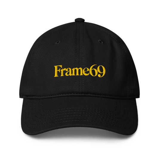 Classic cap in black with embroidered “Frame69” logo on the front panel