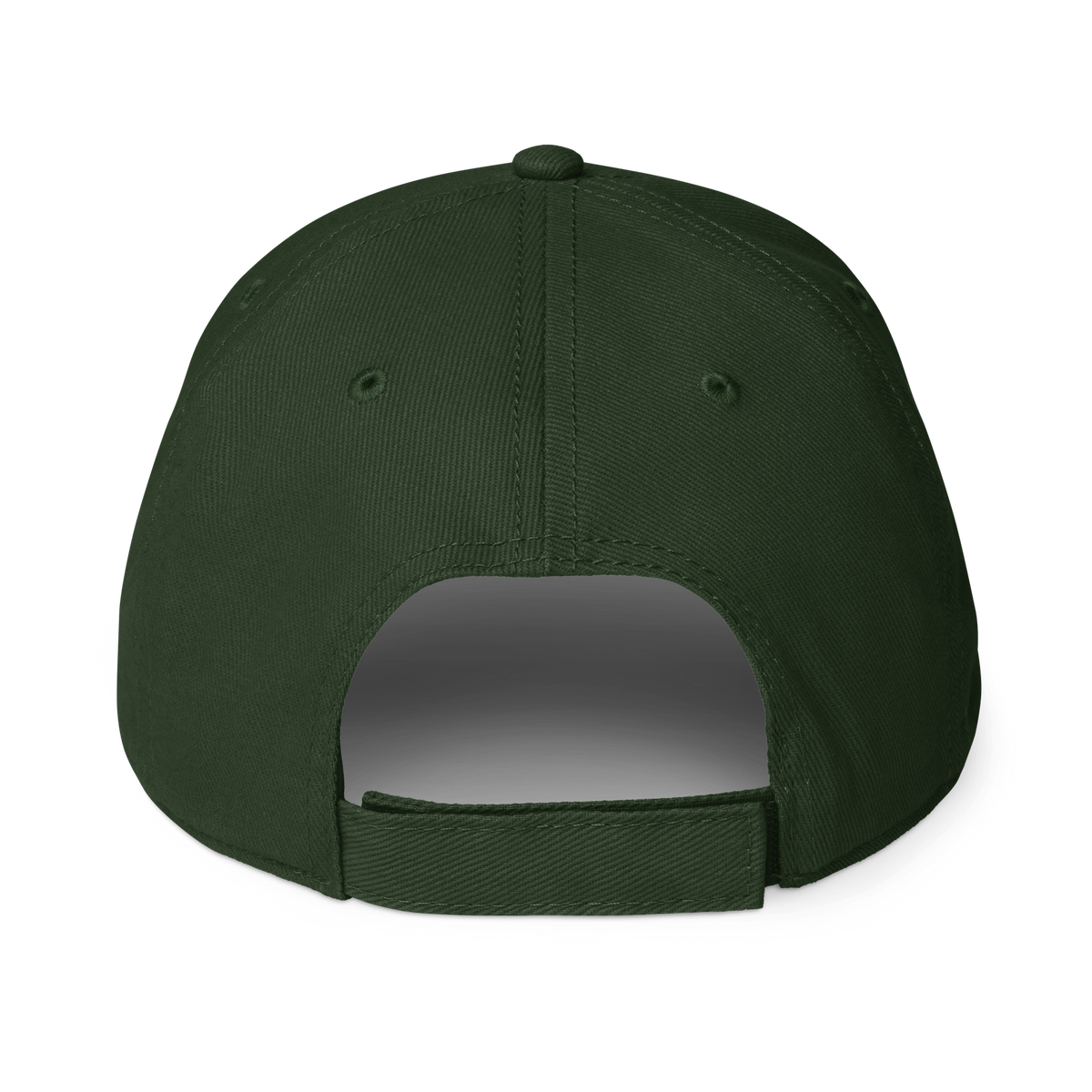 Classic cap in dark green, side/back view with open strap detail at the brim