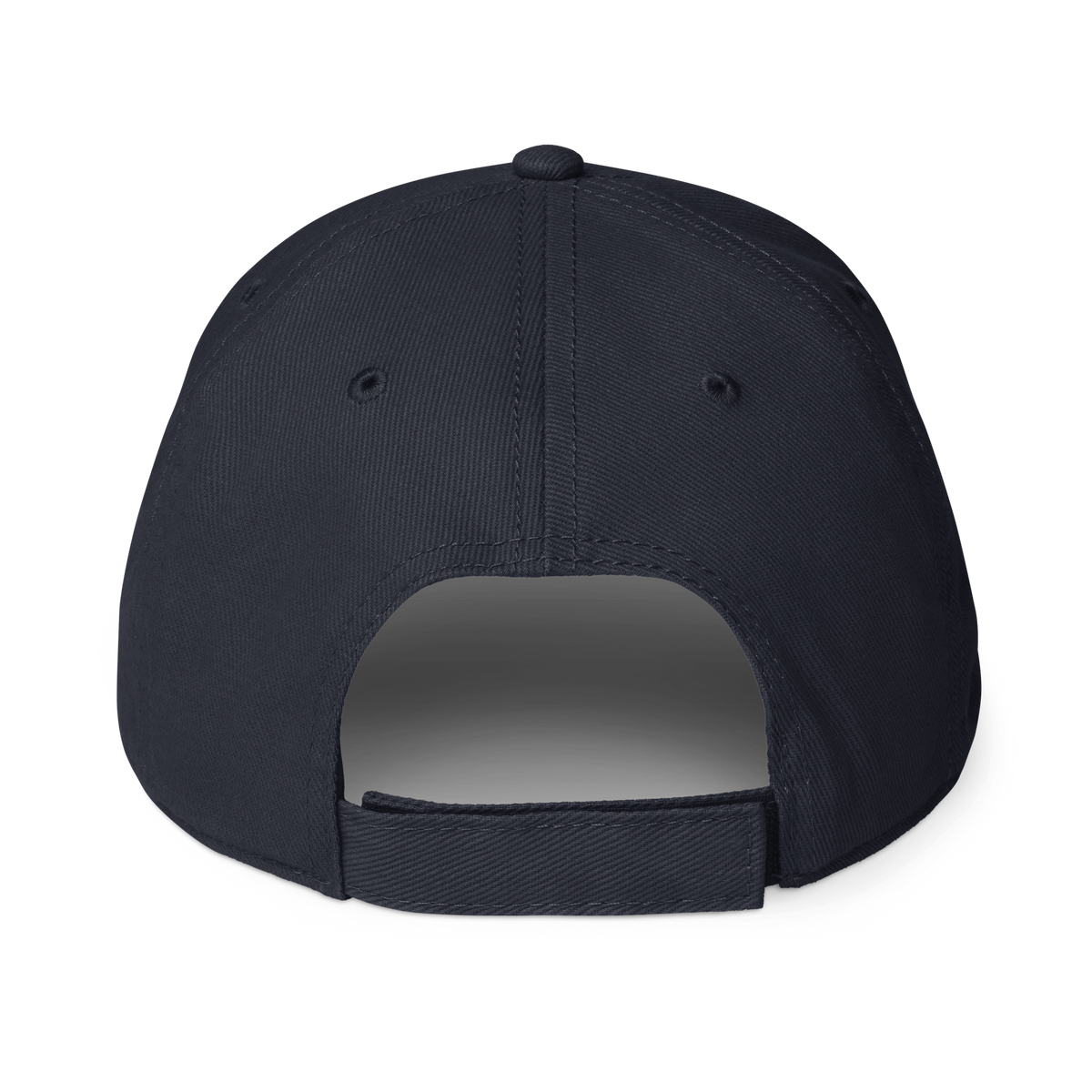 Classic cap in dark navy, side/back view with open strap detail at the brim