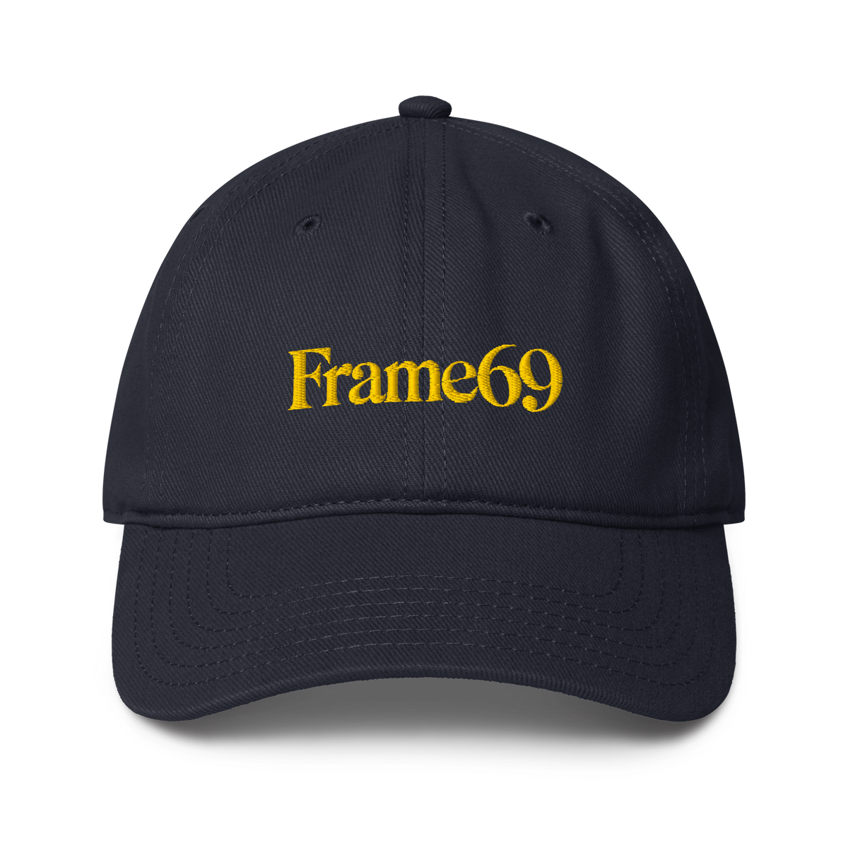 Classic cap in dark navy with embroidered “Frame69” logo on the front panel