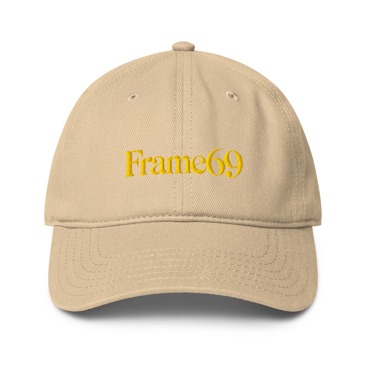 Classic cap in khaki with embroidered “Frame69” logo on the front panel