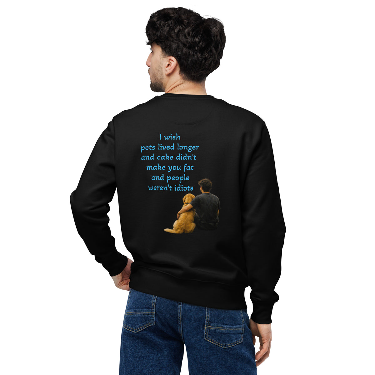 Black cotton sweatshirt, back graphic print with quote and teddy bear