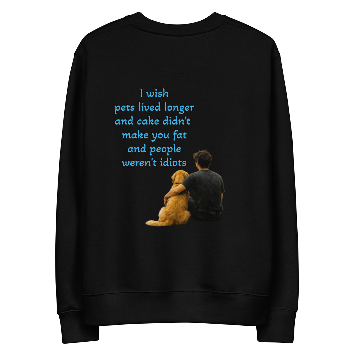 Black cotton sweatshirt, crewneck with graphic quote and teddy bear