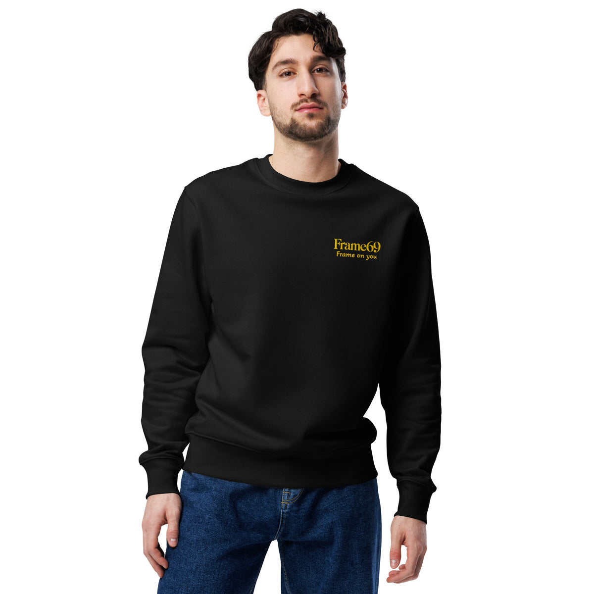 Black structured cotton sweatshirt, small Frame69 chest print