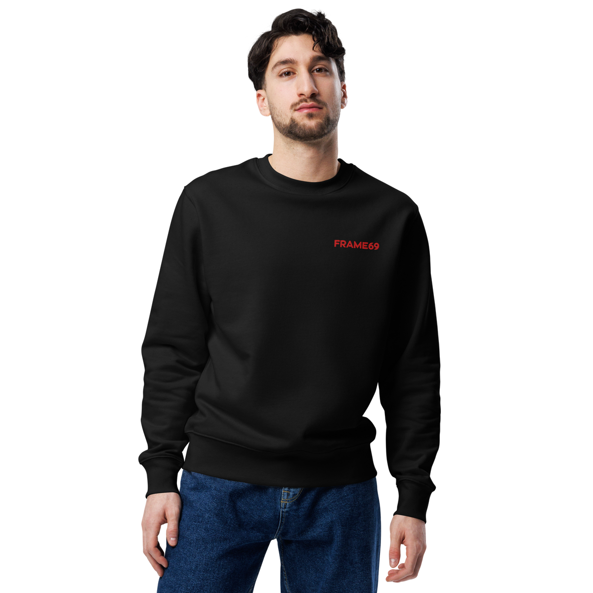 Black figure trio sweatshirt with small FRAME69 logo on chest