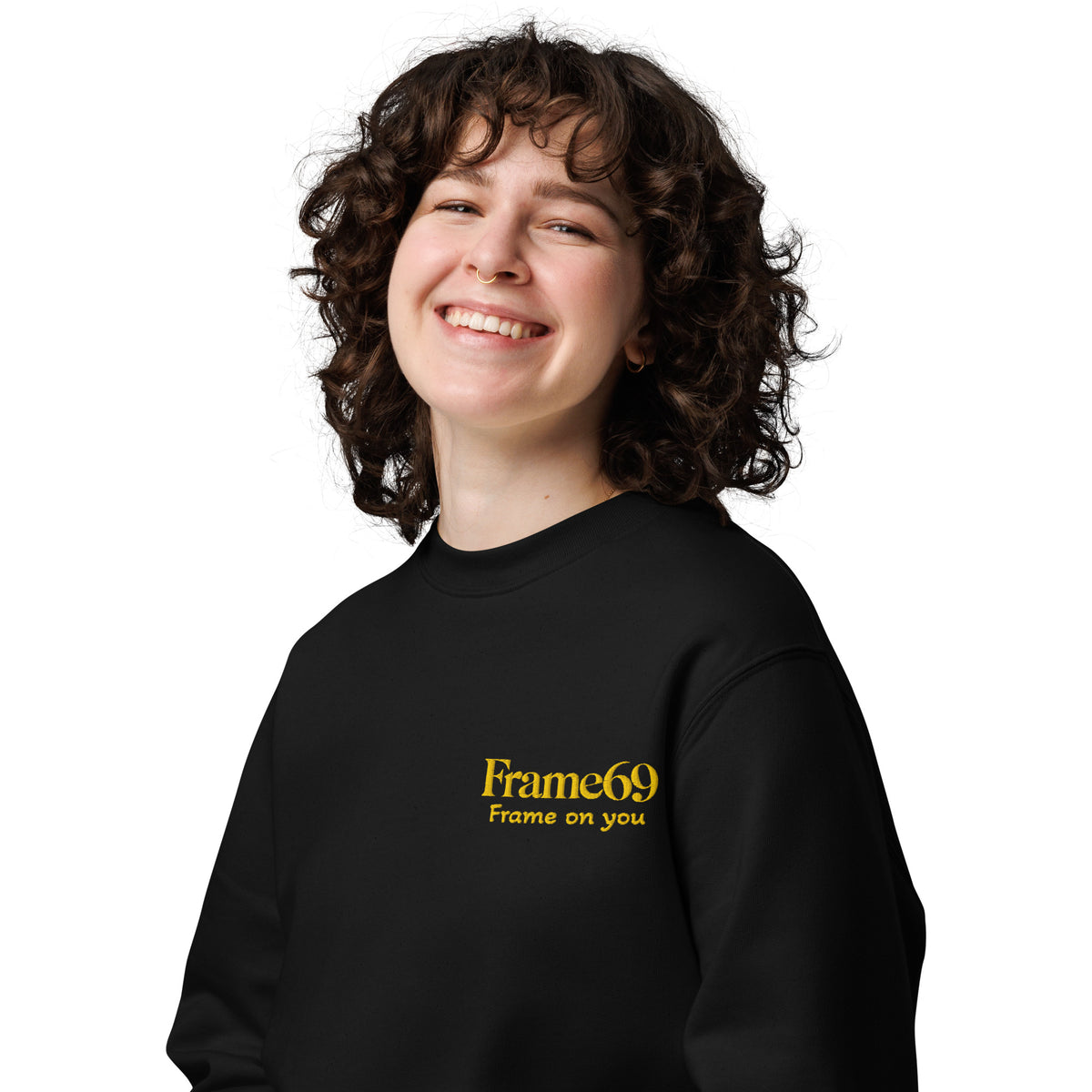 Black structured cotton sweatshirt, chest Frame69 graphic