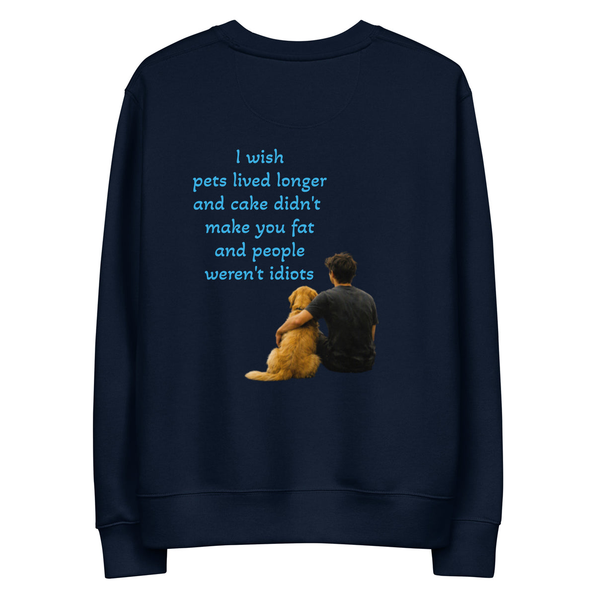 French navy cotton sweatshirt, crewneck with graphic quote and teddy bear