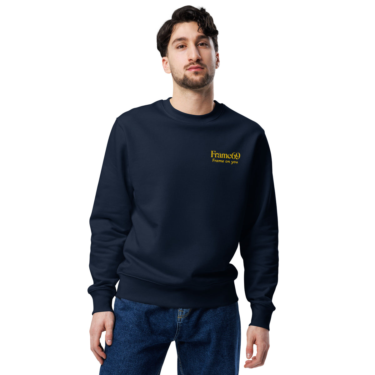 French navy structured cotton sweatshirt, small Frame69 chest print