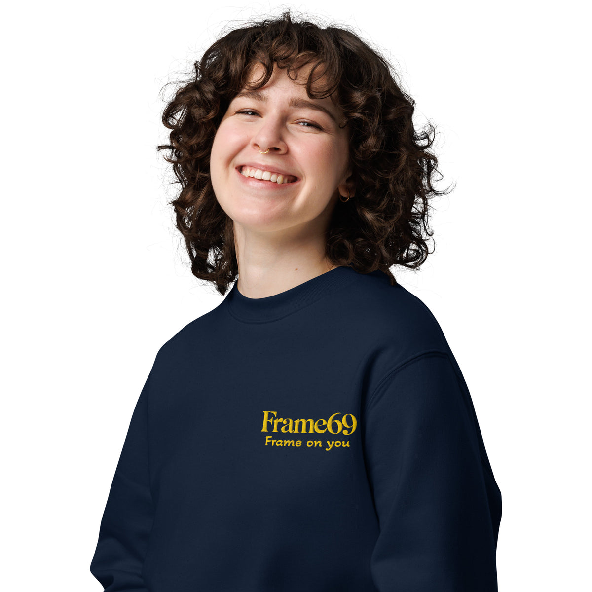French navy structured cotton sweatshirt, chest Frame69 graphic