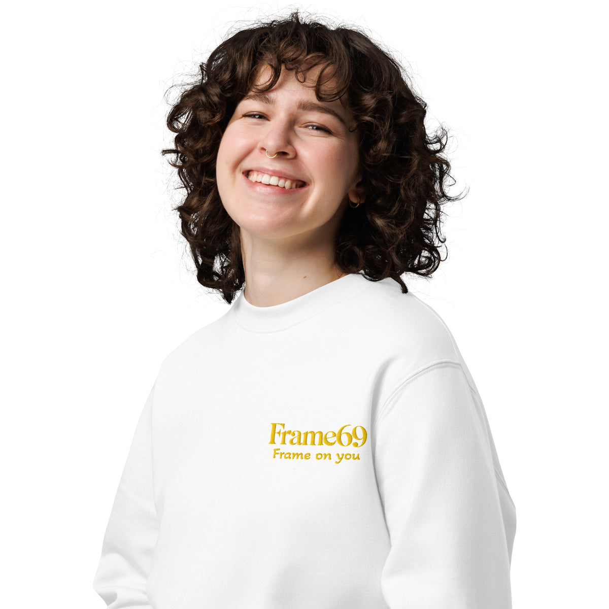 White structured cotton sweatshirt, chest Frame69 graphic