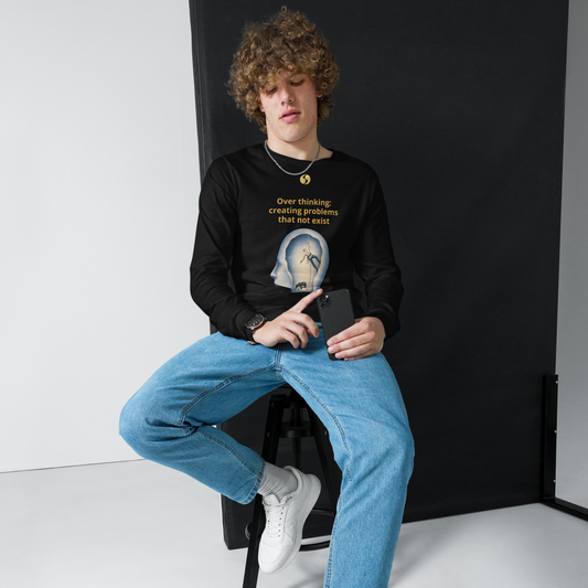 Black long-sleeve tee with front graphic print and crew neck