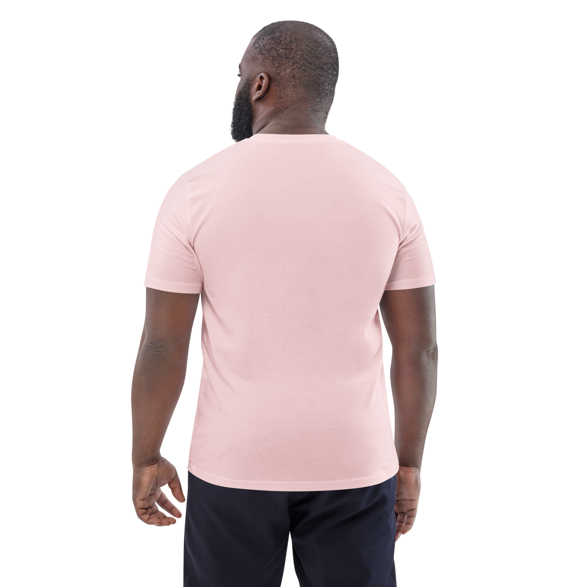 Cotton pink Split Face graphic tee back view, no visible front print