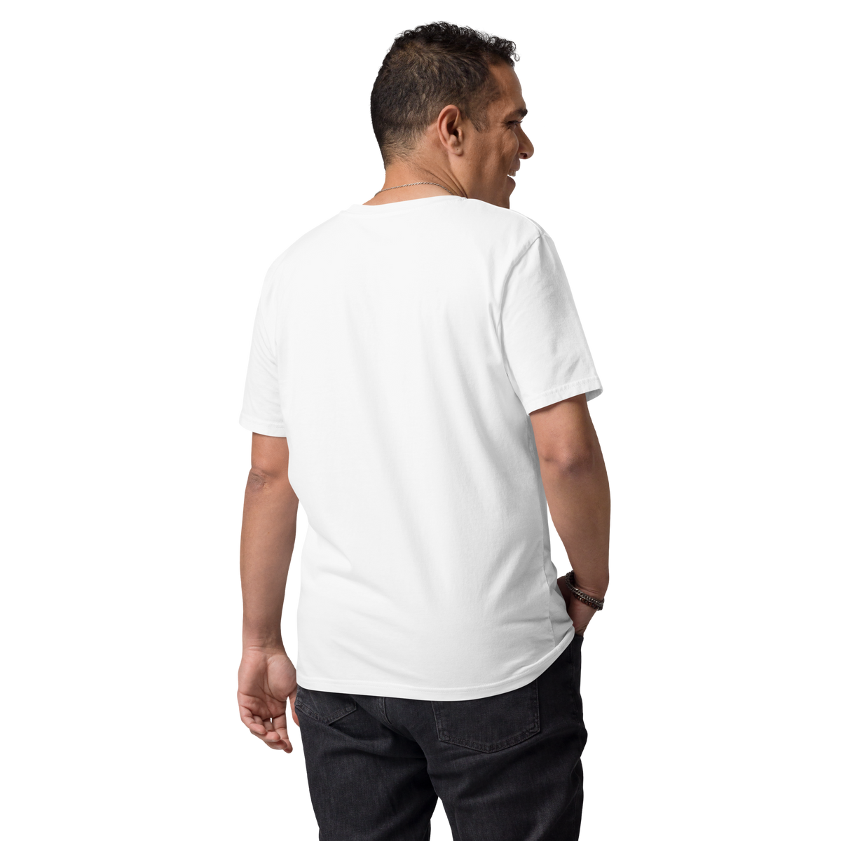 White Split Face graphic tee back view, no visible front print