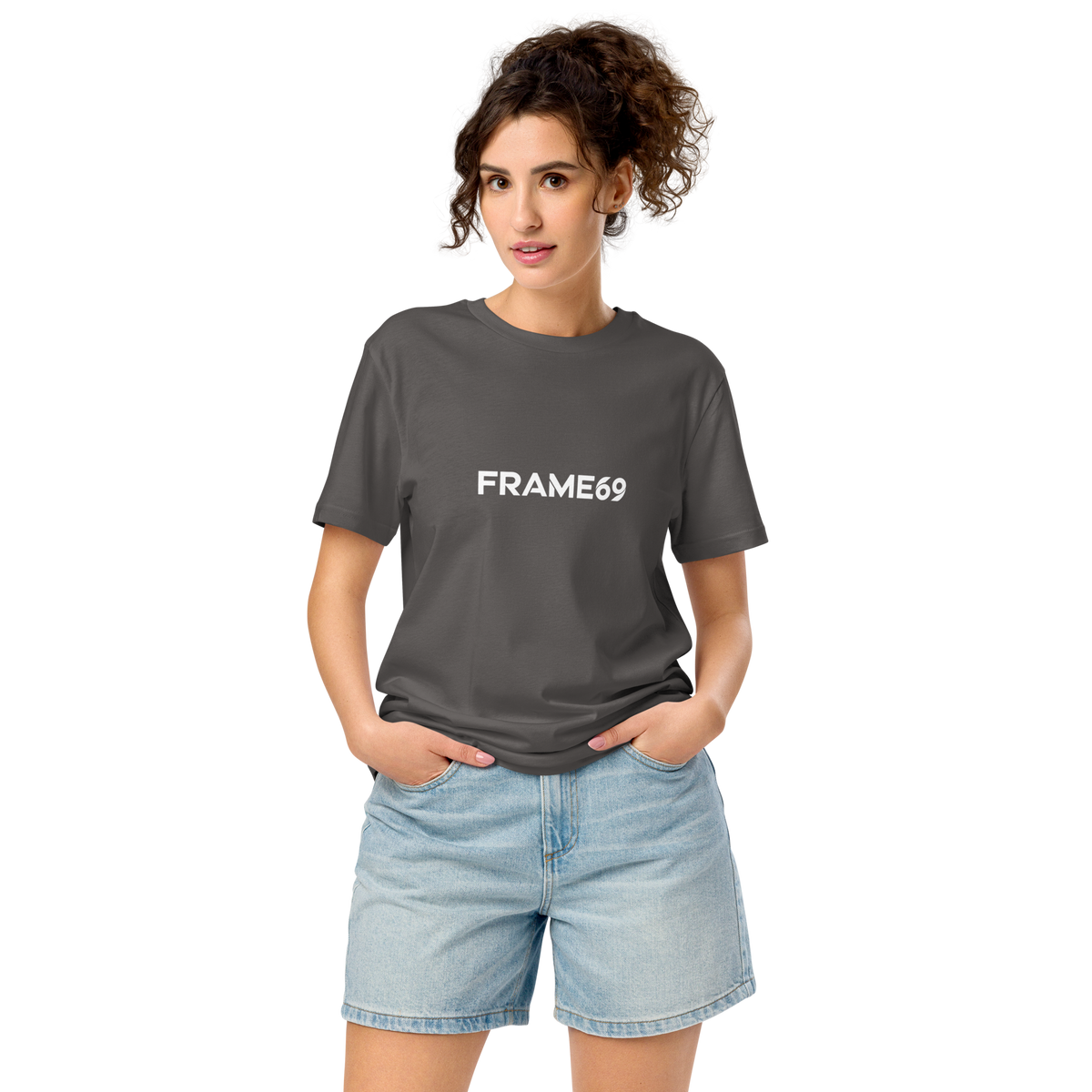 Dark gray graphic T-shirt with FRAME69 print on the front