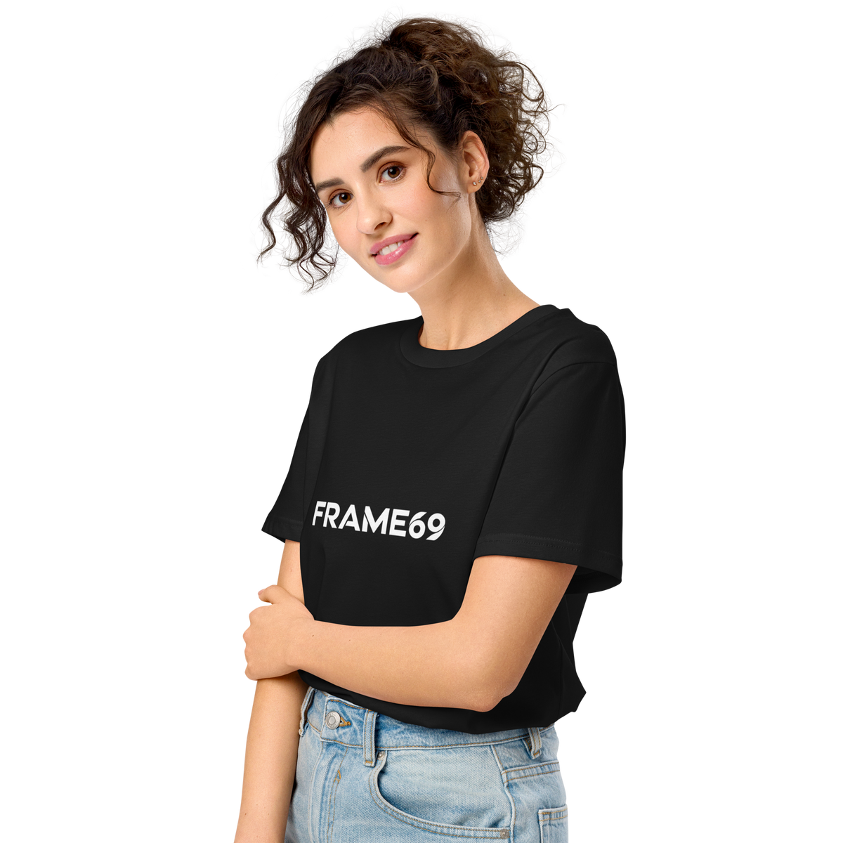 Black graphic T-shirt with FRAME69 front print
