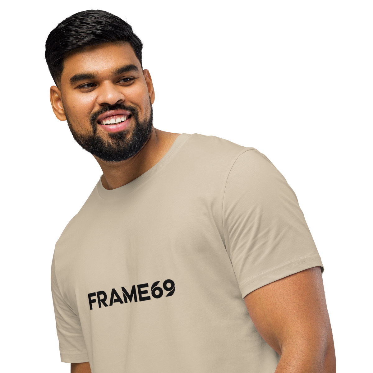 Beige graphic T-shirt with FRAME69 front logo print