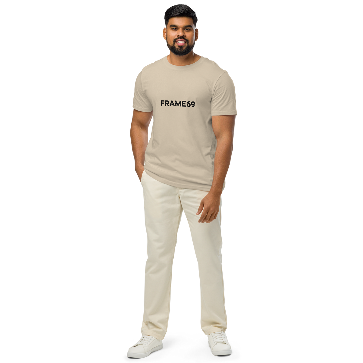 Beige graphic T-shirt with FRAME69 front print