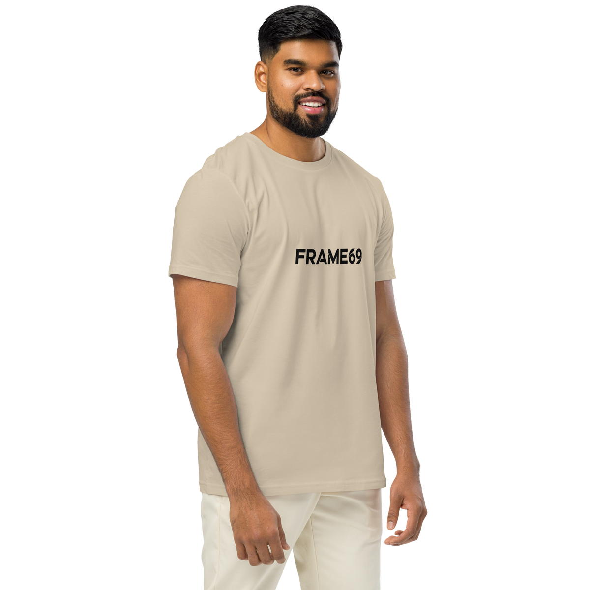 Beige graphic T-shirt with FRAME69 front print