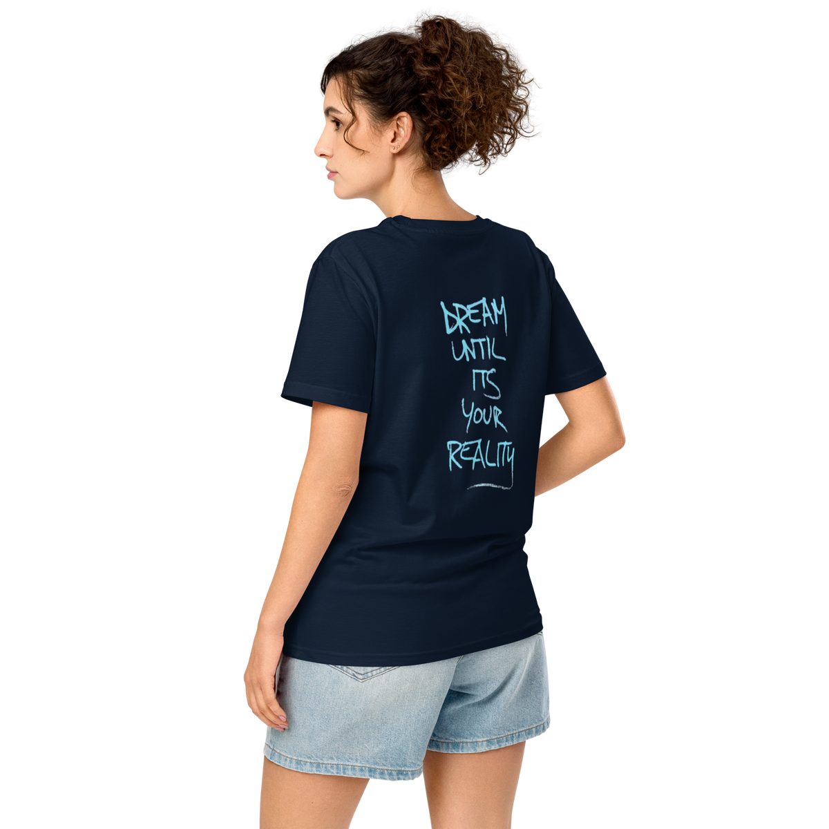 Navy graphic T-shirt with blue back text print