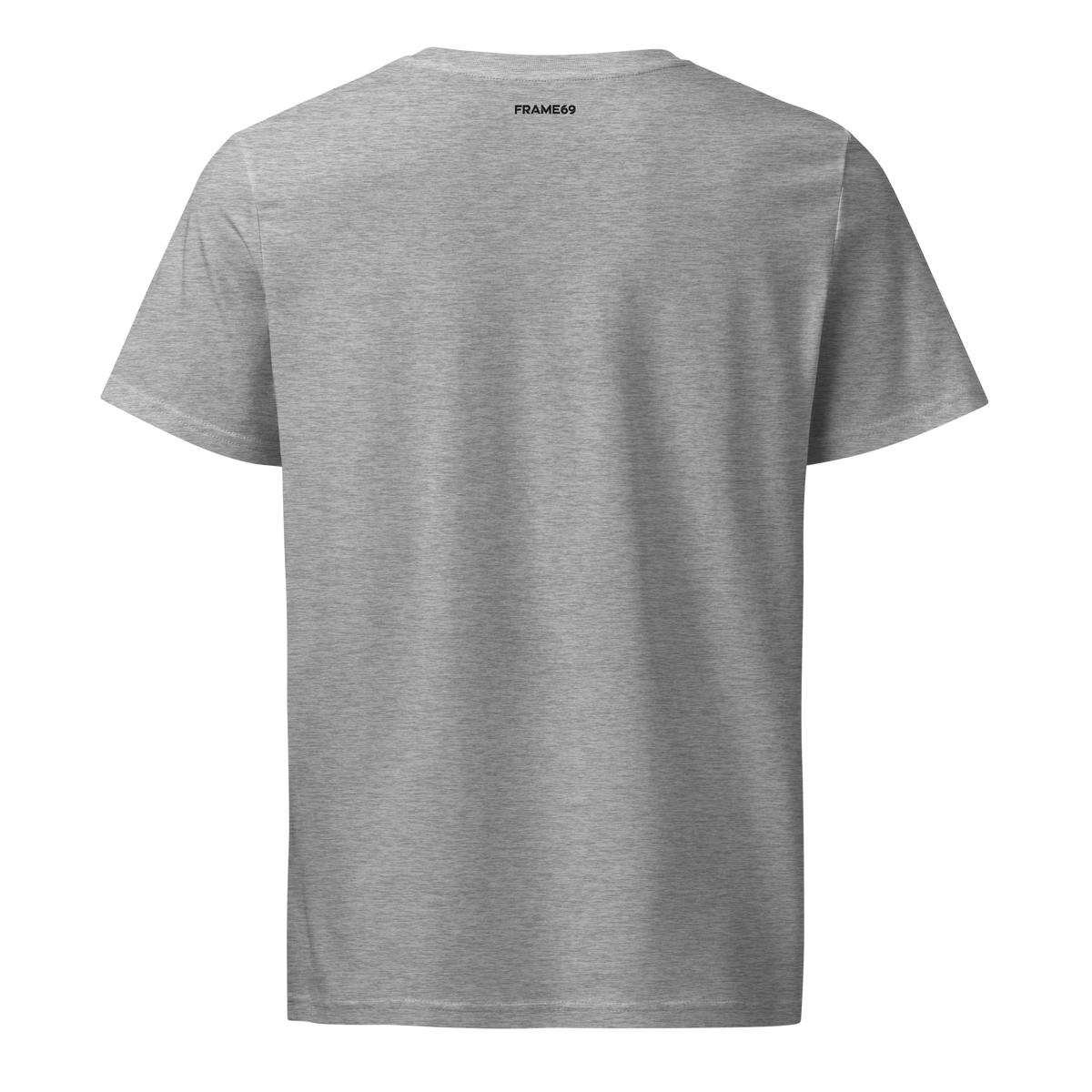 Light heather gray crew-neck short-sleeve tee, back view with small neck print