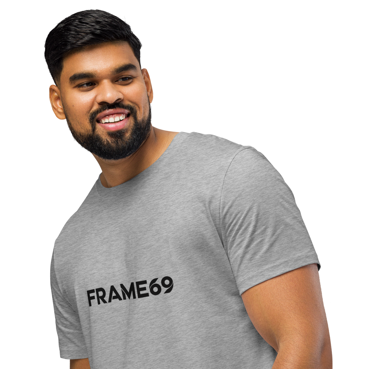 Heather gray graphic T-shirt with FRAME69 front logo print