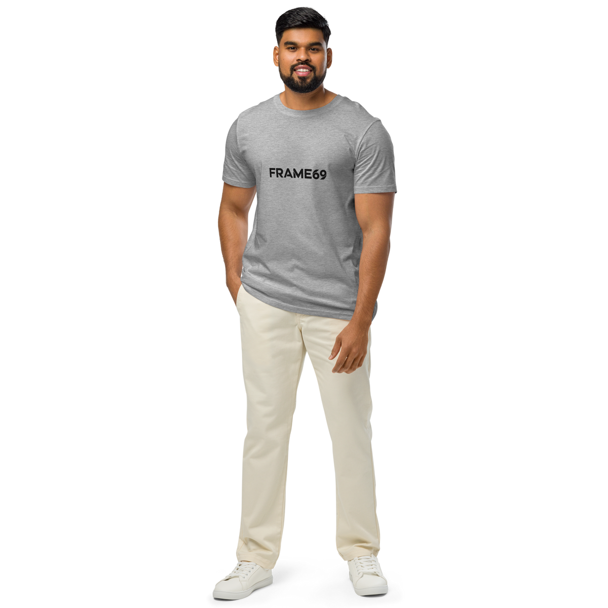 Heather gray graphic T-shirt with FRAME69 front print