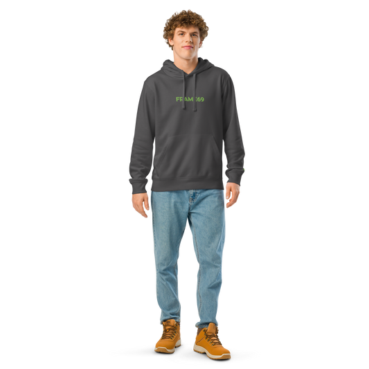 Dark gray pullover hoodie with hood and drawstring, kangaroo pocket
