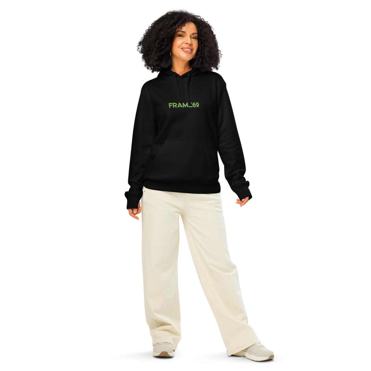 Black pullover hoodie with hood and kangaroo pocket