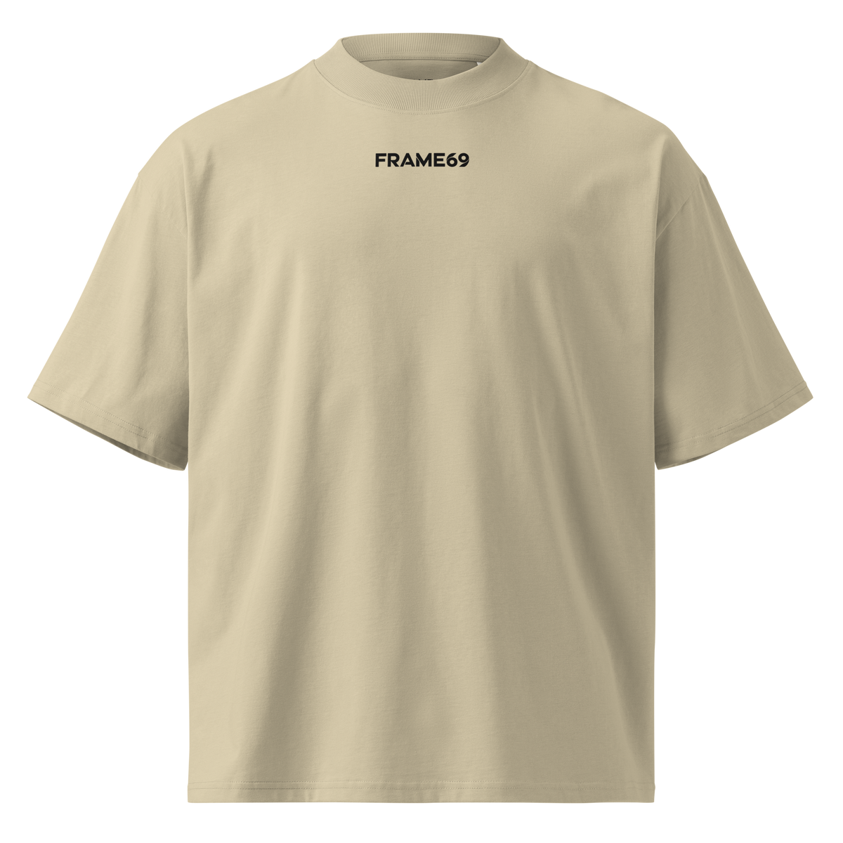 Stone color oversized organic cotton tee with small black FRAME69 chest logo