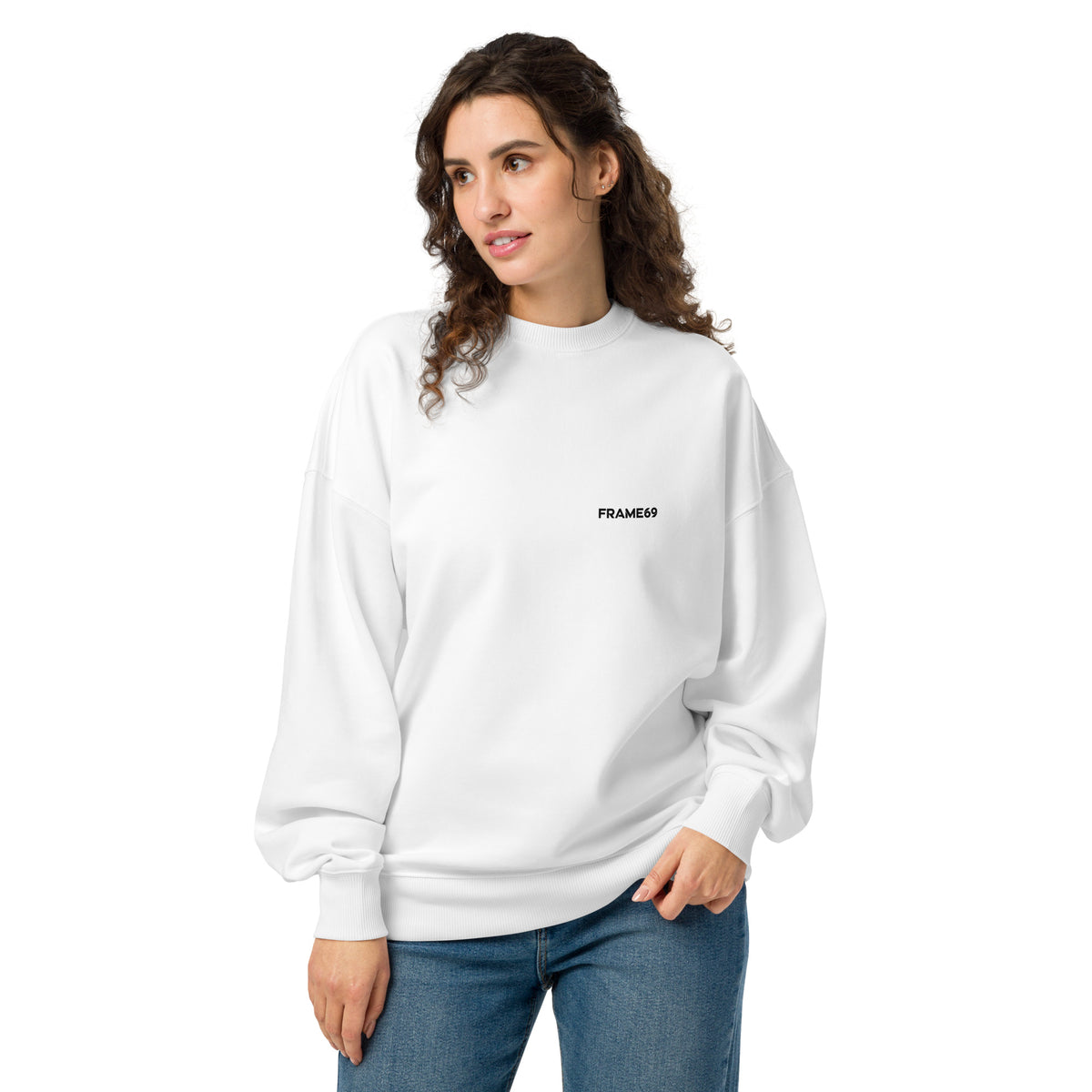 White graphic sweatshirt with small chest FRAME69 logo
