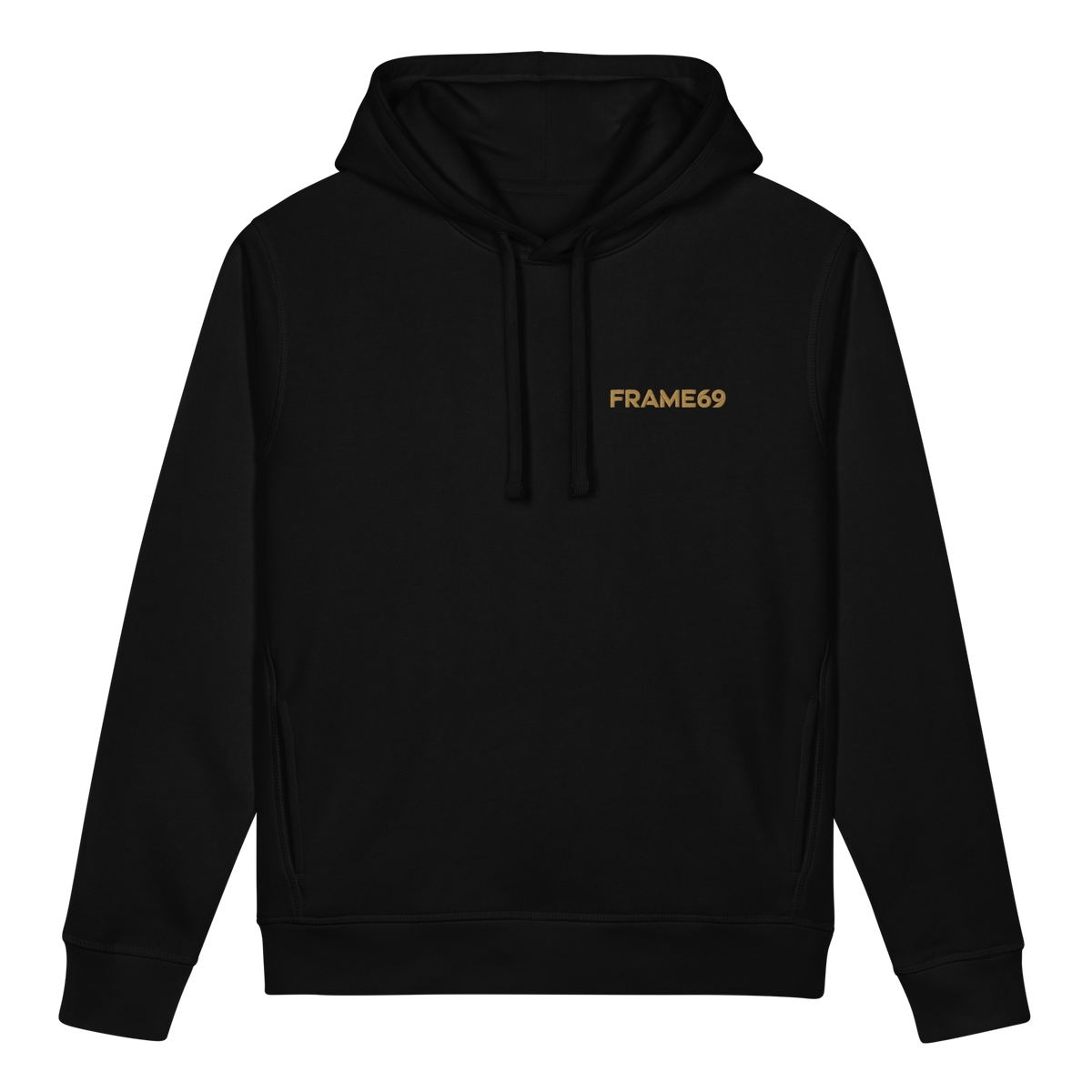 Black side pocket hoodie, front logo print and drawstring hood