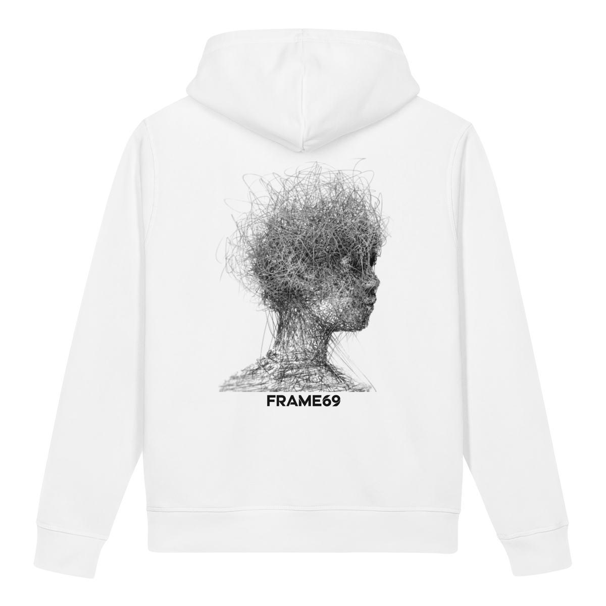 White figure graphic hoodie with gray head sketch back print and FRAME69