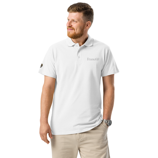 White pique polo shirt with button placket and short sleeves