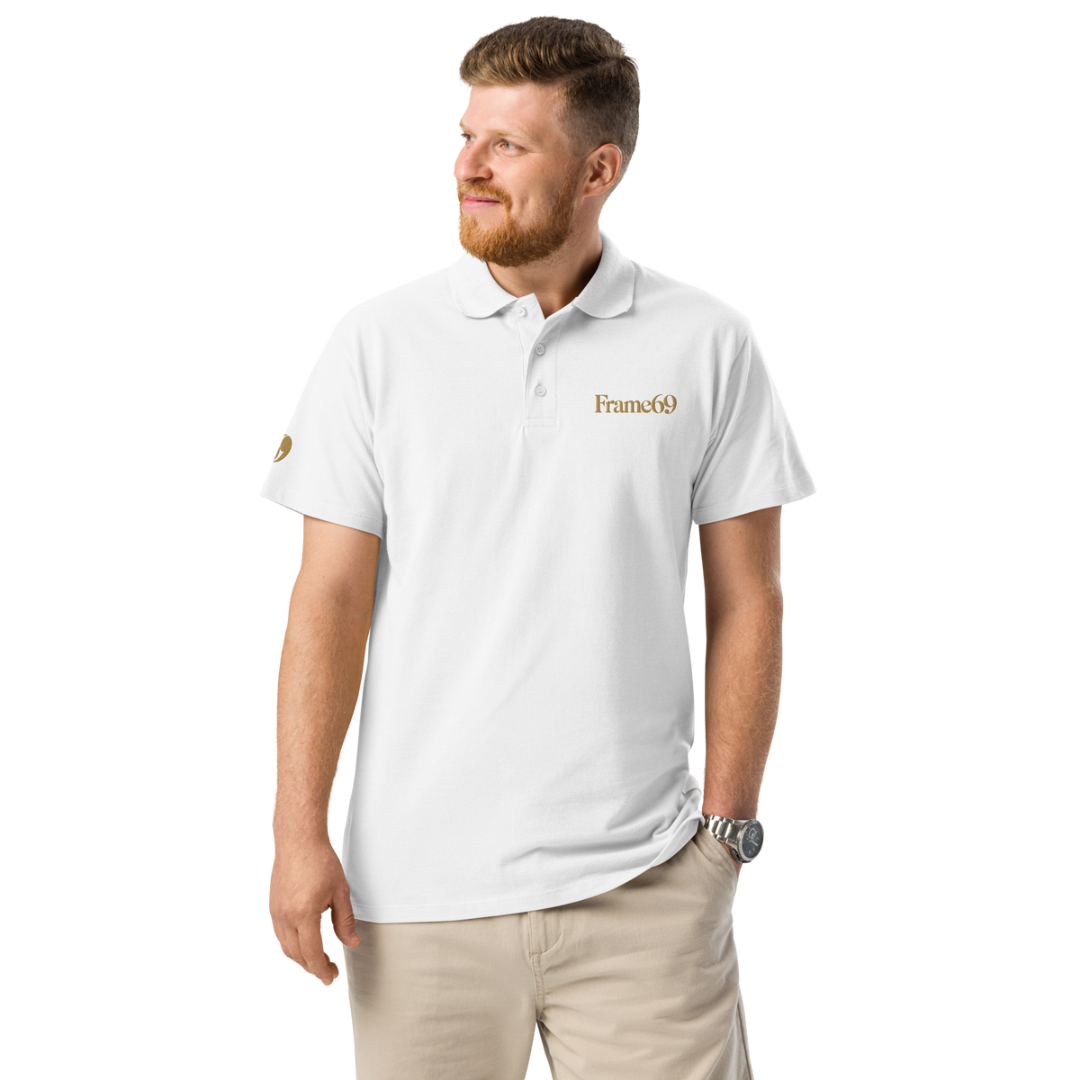 Dark grey refined pique polo shirt with collar, button placket, short sleeves, Frame69