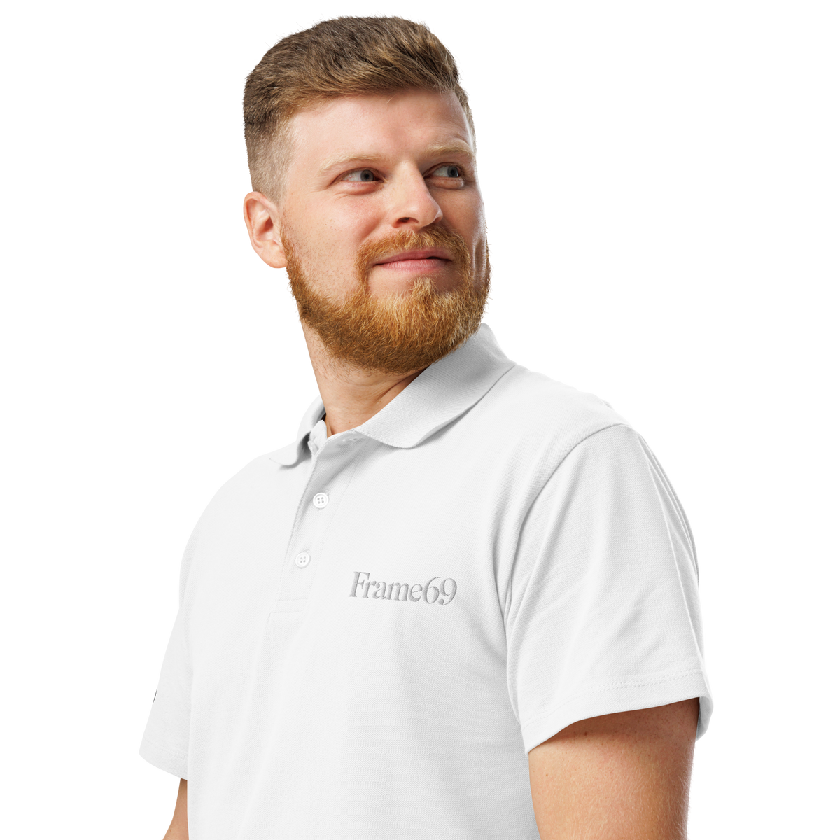 White pique polo shirt with buttoned collar and short sleeves, Frame69 chest logo.