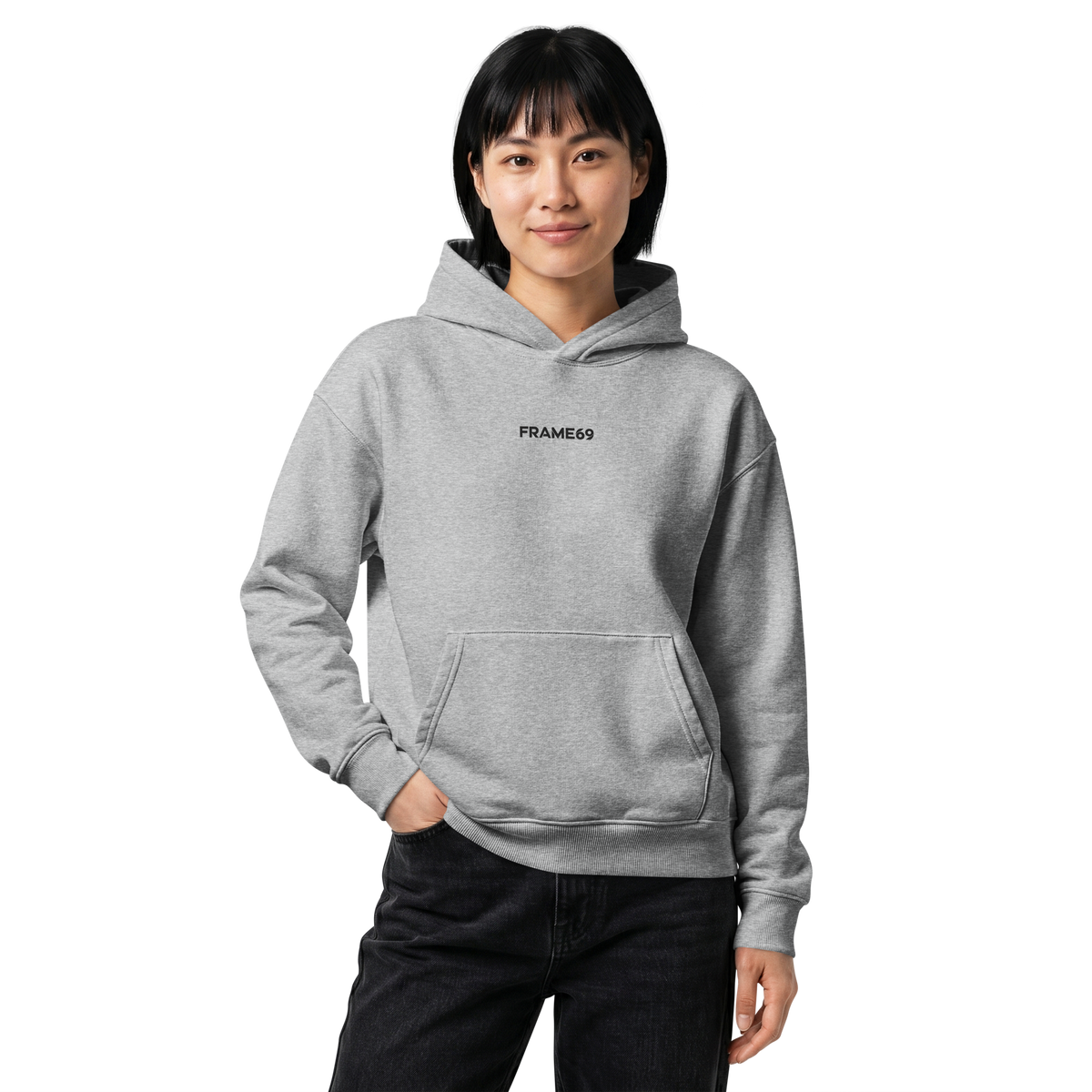 Relaxed hoodie in heather gray with hood and front kangaroo pocket