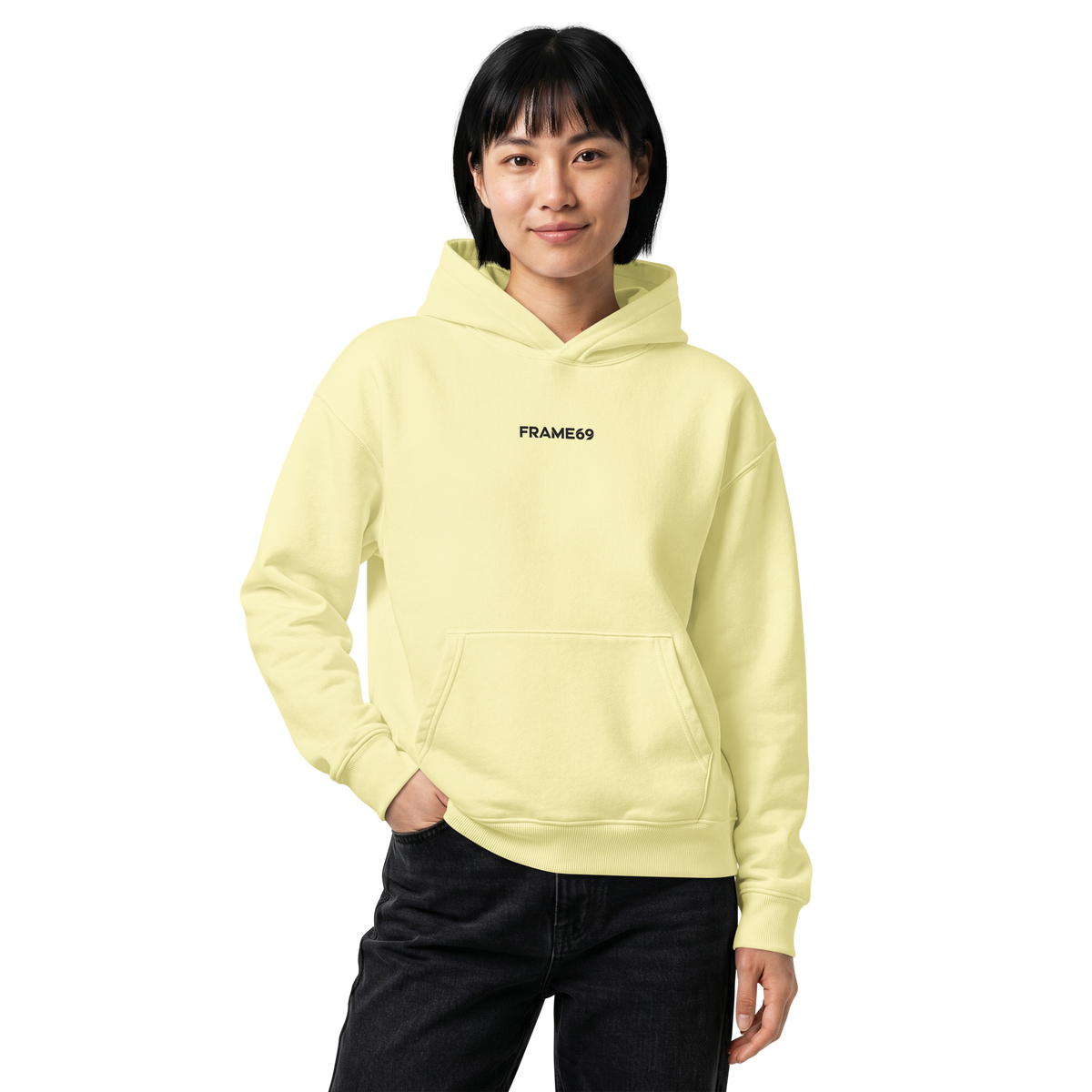 Relaxed hoodie in lemon yellow with hood and front kangaroo pocket