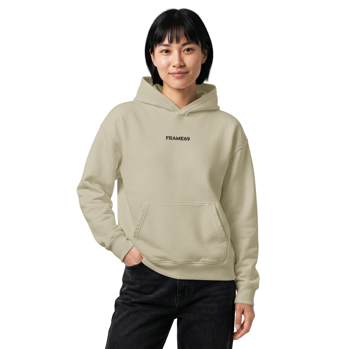 Relaxed hoodie in khaki green with hood and front kangaroo pocket