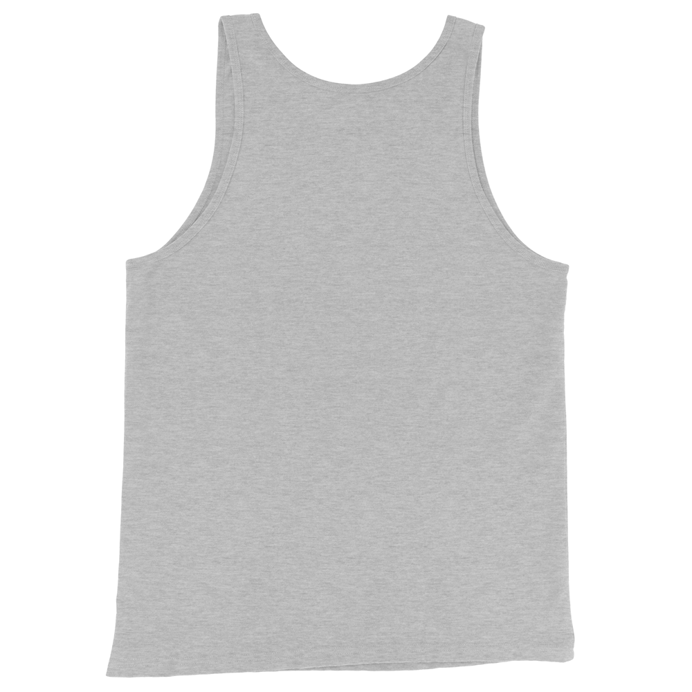 Athletic heather gray sleeveless tank top with crew neck, no visible front graphic