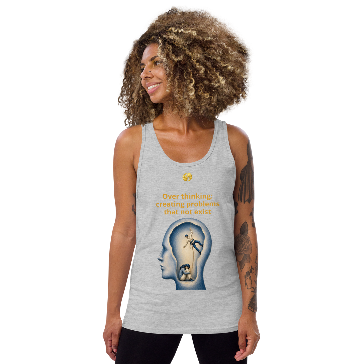 Athletic heather tank top with scoop neck, sleeveless—front view.