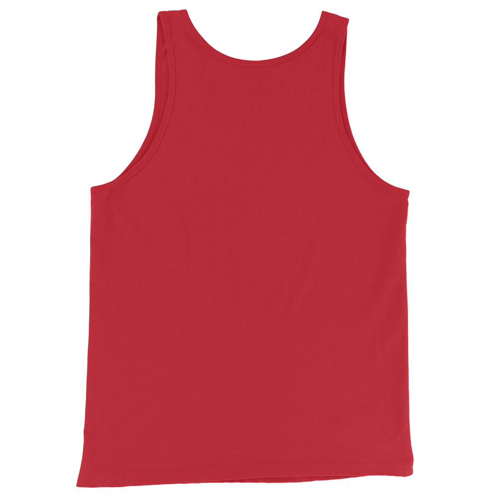 Red sleeveless tank top with crew neck, no visible front graphic