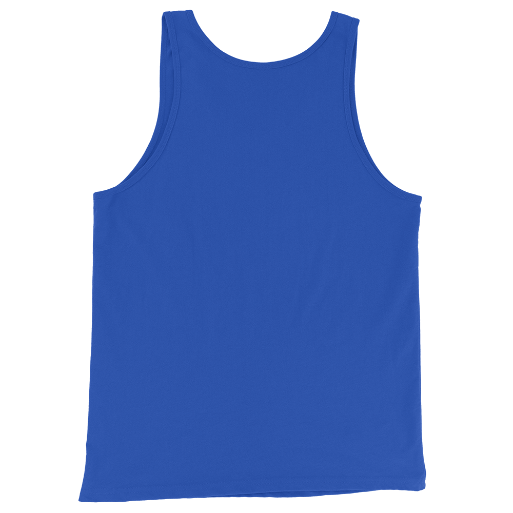 Royal blue sleeveless tank top with crew neck, no visible front graphic