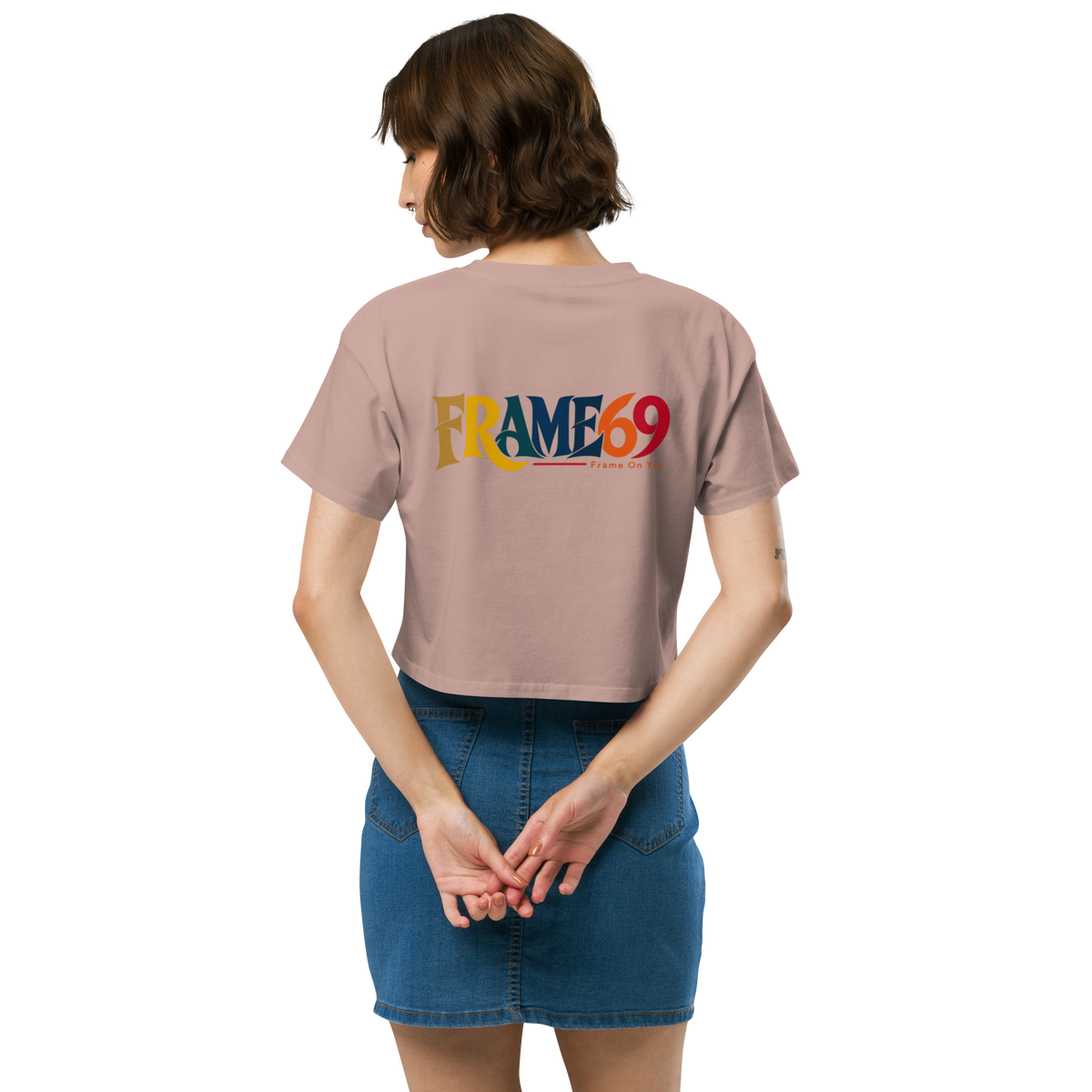 Dusty pink cropped tee with back graphic logo print
