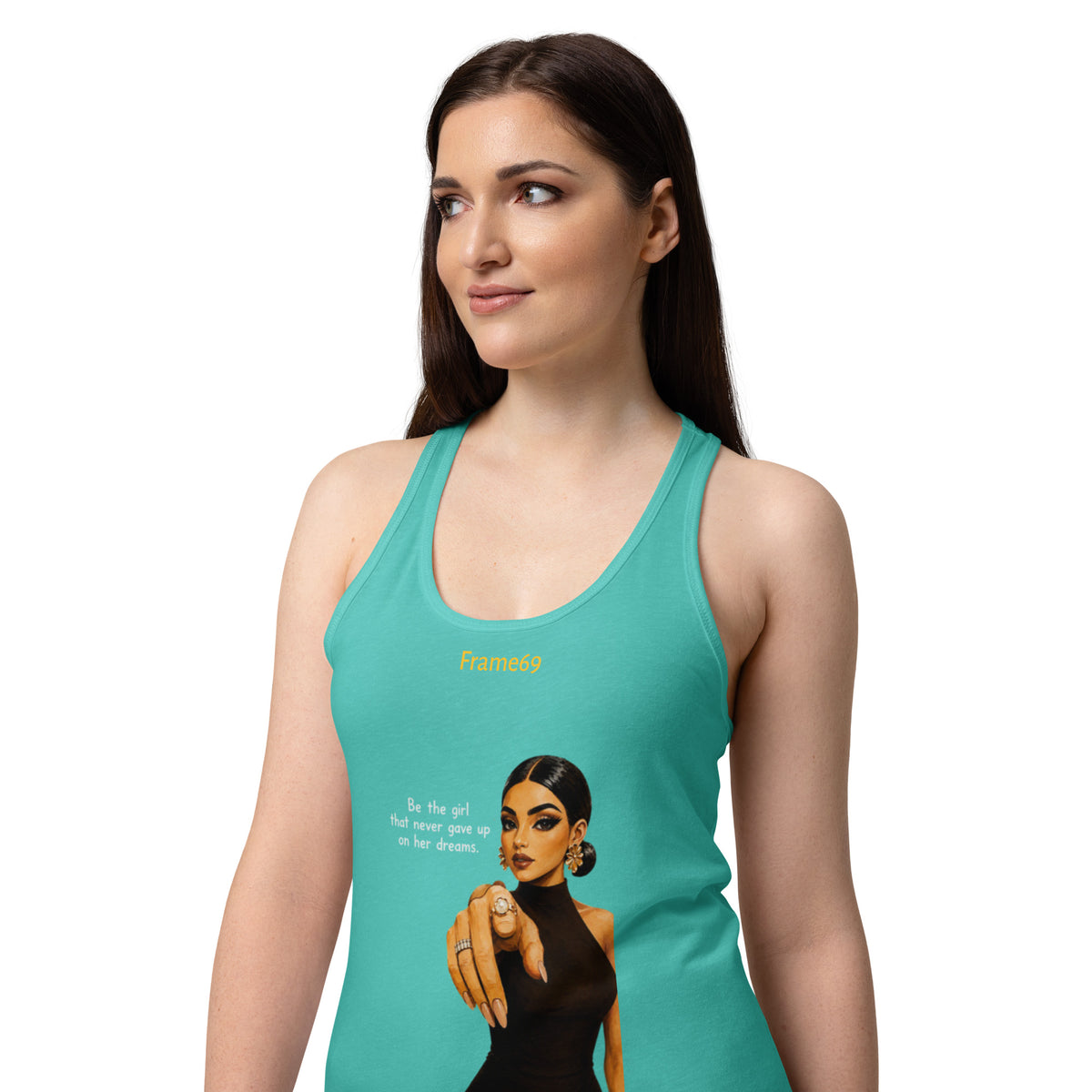 Tahiti blue racerback tank top with front graphic print
